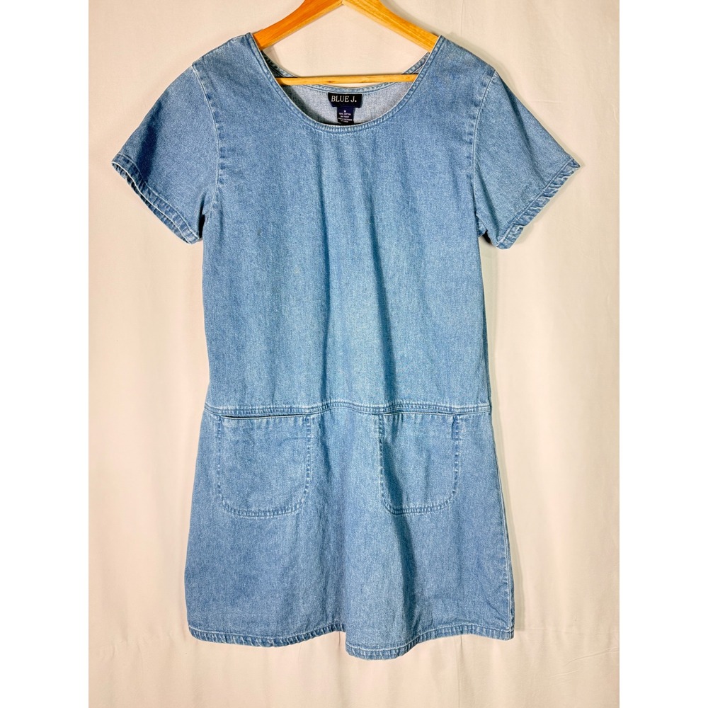 VTG BLUE J Denim Dress Short Sleeve A-Line Pockets Women's Size M